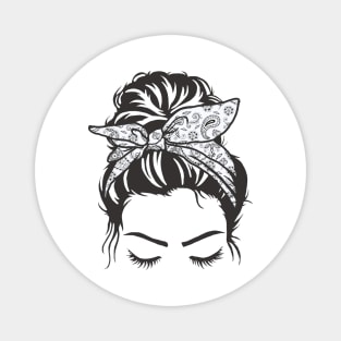 Messy Bun Girl With White Paisley Bow Magnet